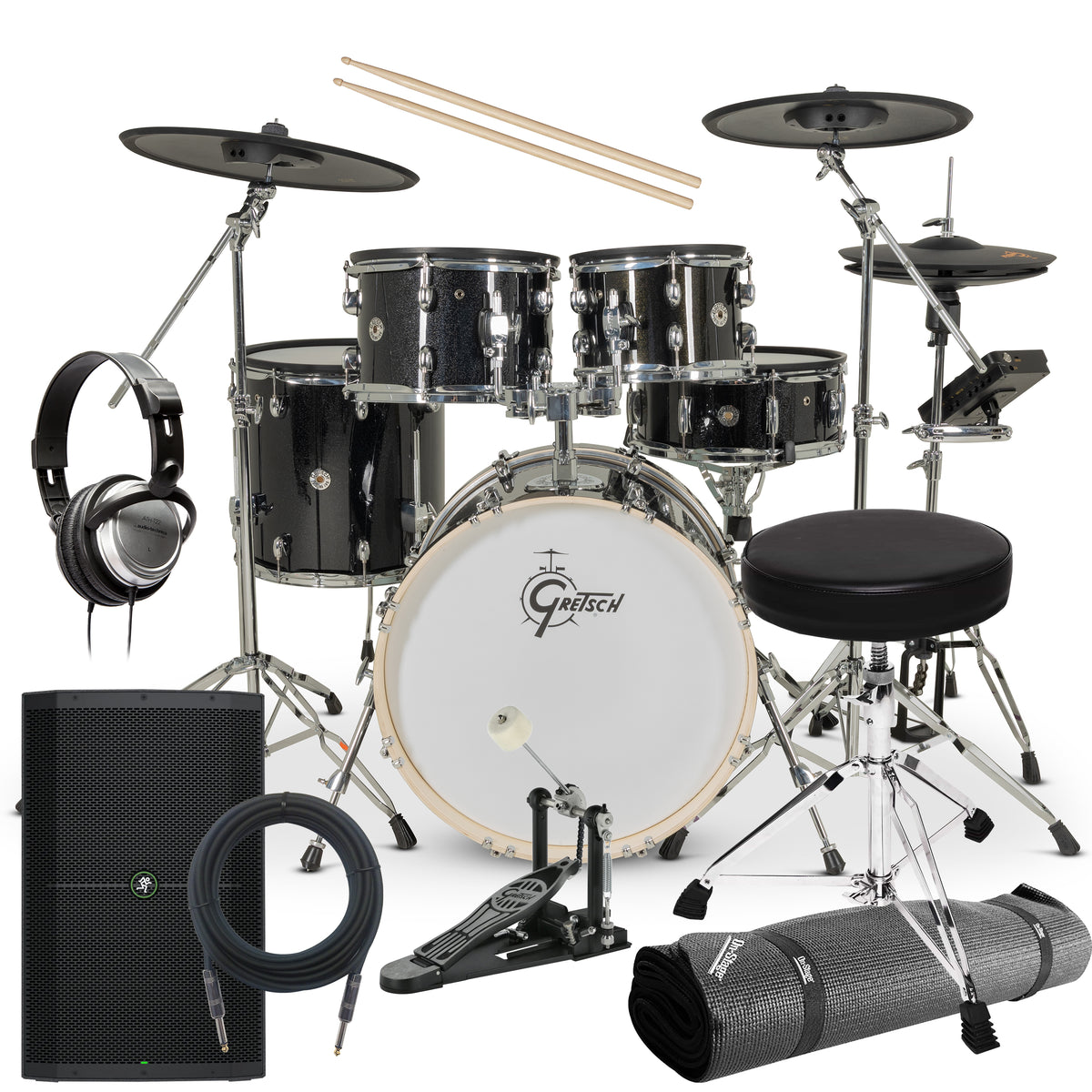 Gretsch Drums Catalina EVO 5pc Electronic Drum Set - Black Sparkle COMPLETE DRUM BUNDLE