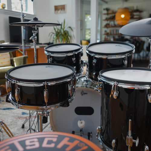 Gretsch Catalina EVO Black Sparkle electronic drum kit from the drummer's seat