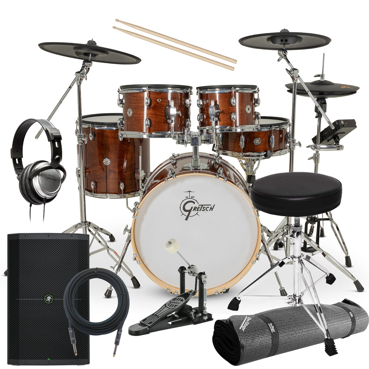 Gretsch Drums Catalina EVO 5pc Electronic Drum Set - Walnut Glaze COMPLETE DRUM BUNDLE
