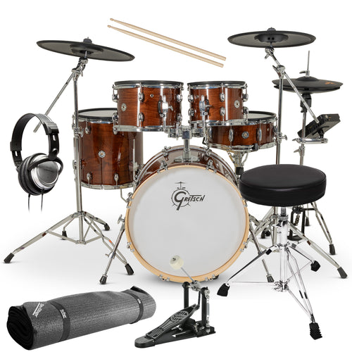 Gretsch Drums Catalina EVO 5pc Electronic Drum Set - Walnut Glaze DRUM ESSENTIALS BUNDLE