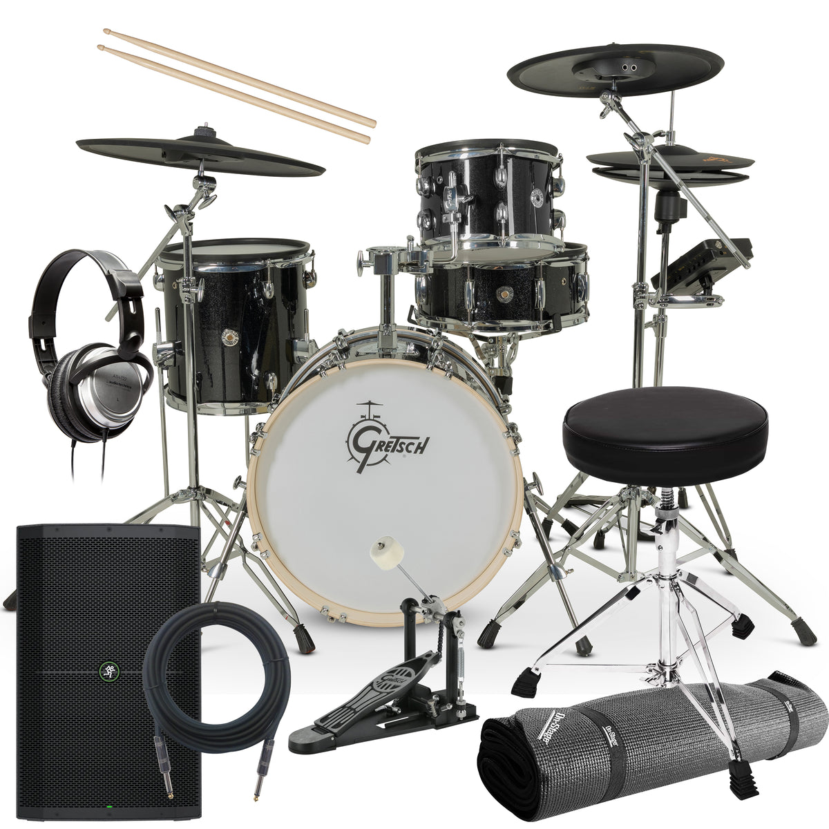 Gretsch Drums Catalina EVO 4pc Electronic Drum Set - Black Sparkle COMPLETE DRUM BUNDLE