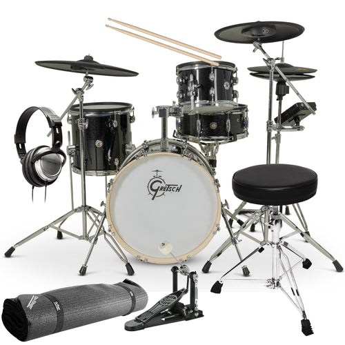 Gretsch Drums Catalina EVO 4pc Electronic Drum Set - Black Sparkle DRUM ESSENTIALS BUNDLE