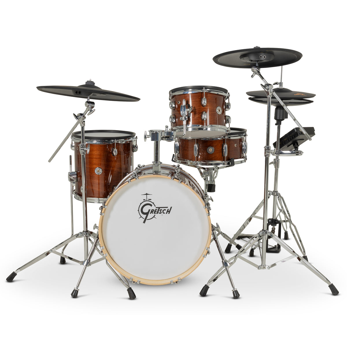 Gretsch Catalina EVO 4-piece electronic drum kit in Walnut Glaze, front view