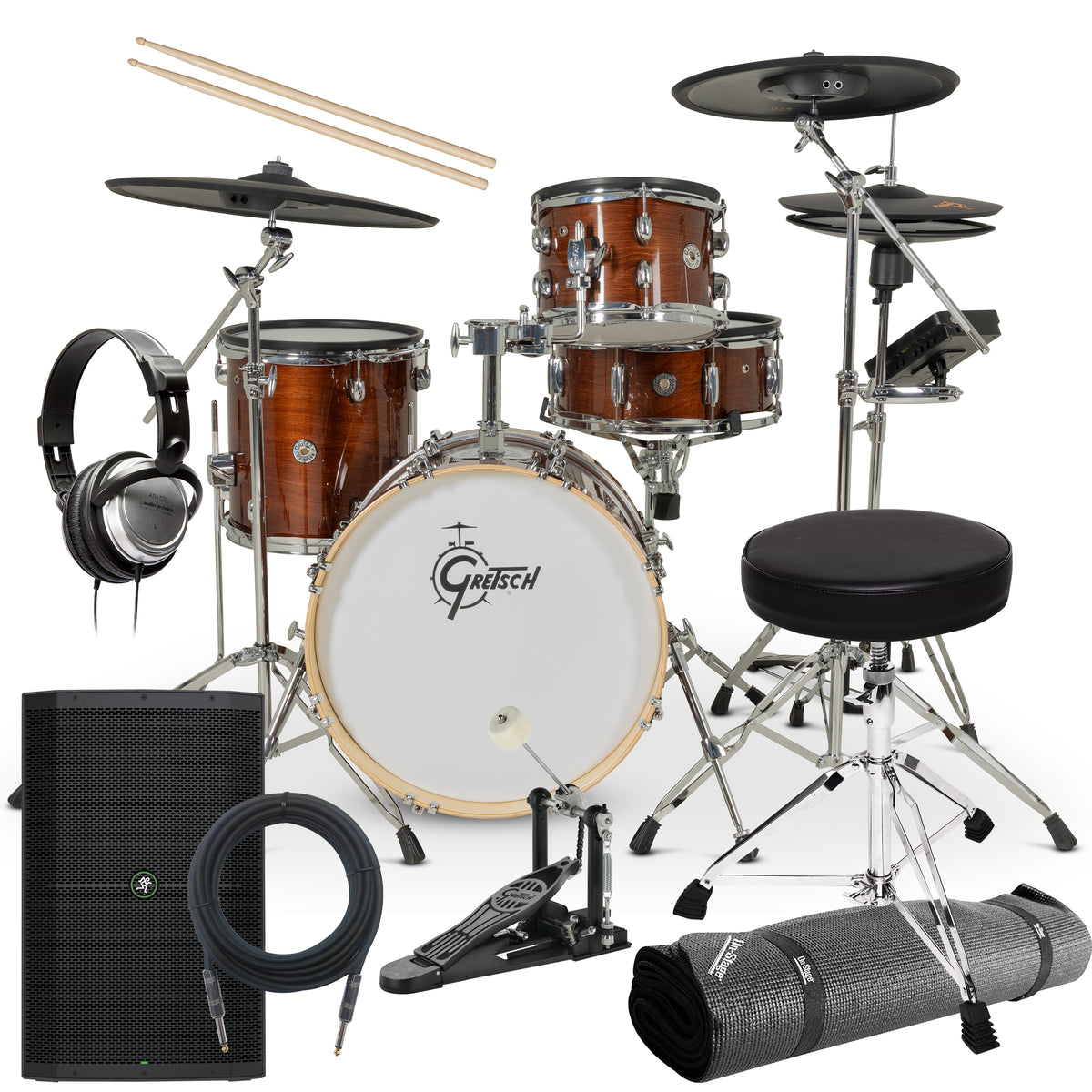 Gretsch Drums Catalina EVO 4pc Electronic Drum Set - Walnut Glaze COMPLETE DRUM BUNDLE