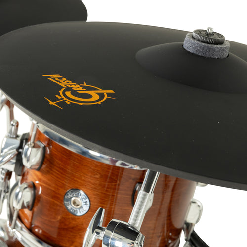 Gretsch Catalina EVO cymbal pad with orange Gretsch logo over Walnut Glaze rack tom