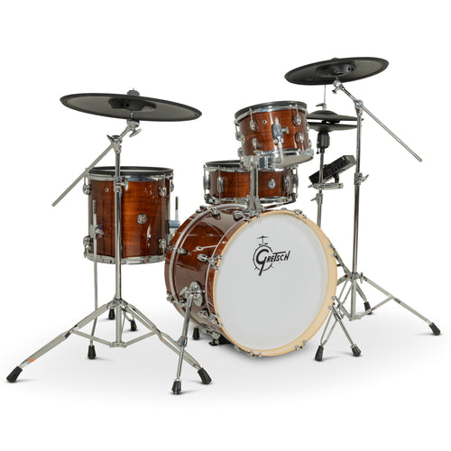 Gretsch Catalina EVO 4-piece electronic drum kit in Walnut Glaze, front left three-quarter view