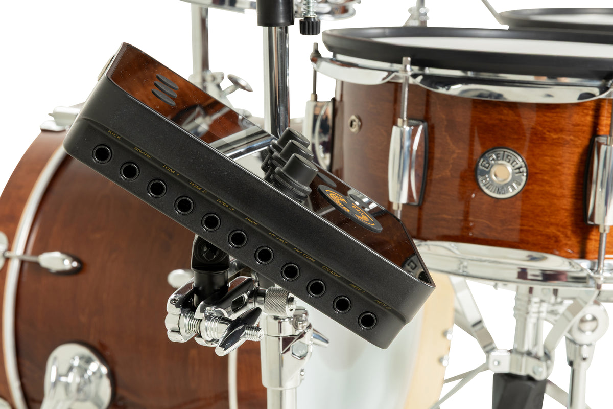 Gretsch Catalina EVO drum module trigger inputs labeled kick, snare, toms, ride, hi-hat, crash and aux