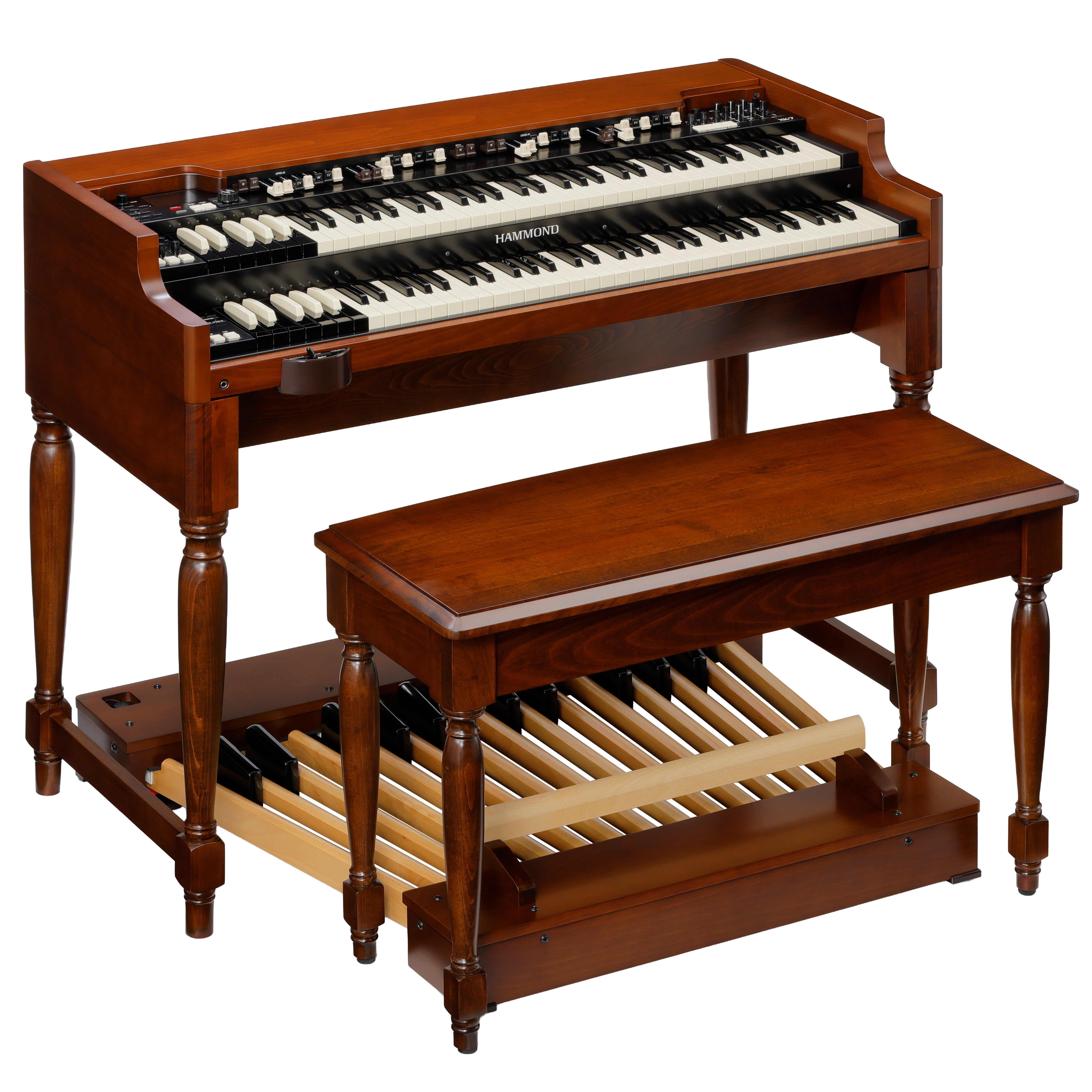 Hammond XK7D Wood Bench shown with full organ system
