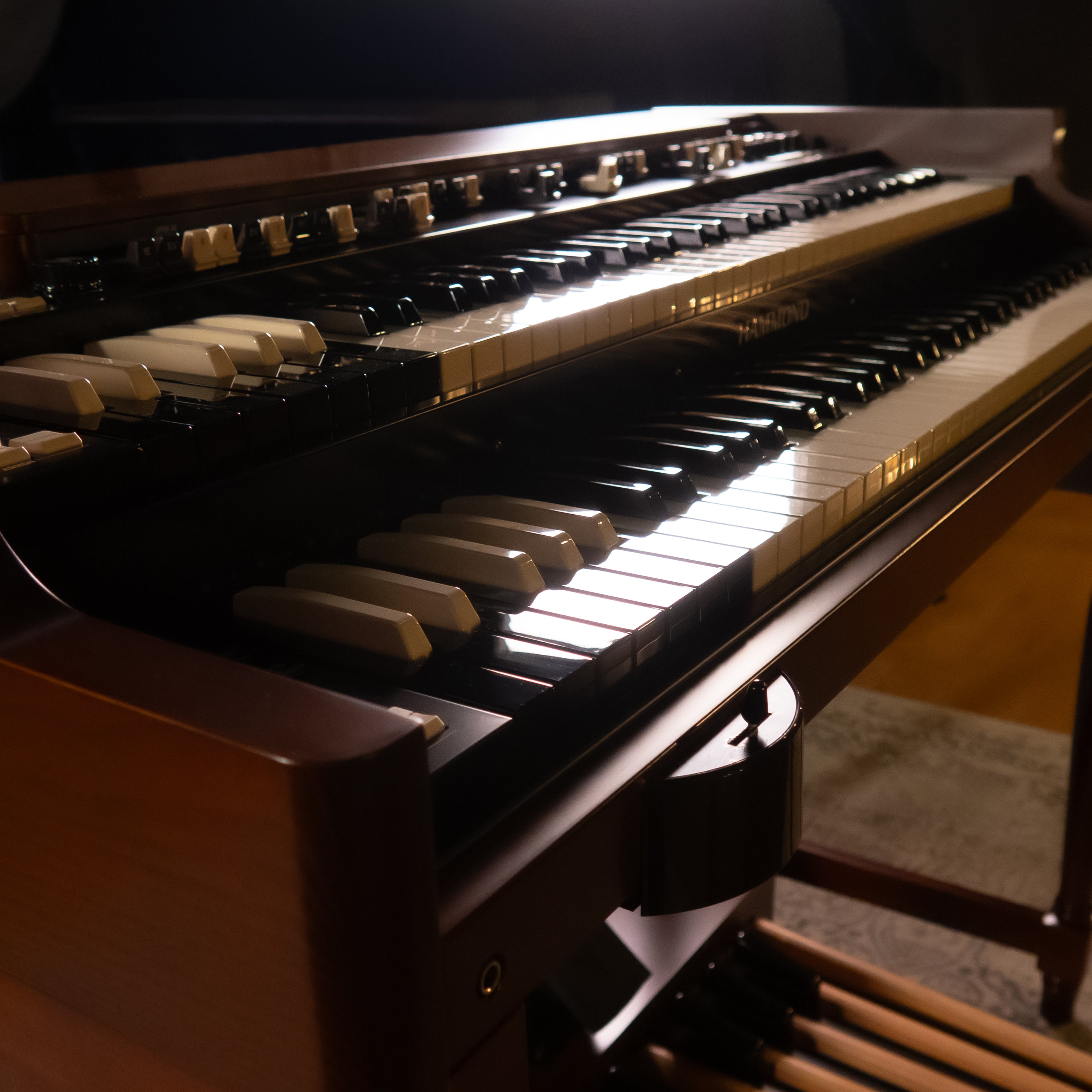 Close-up of a Hammond XK7D - Studio Shots-22, photographed in warm indoor lighting.