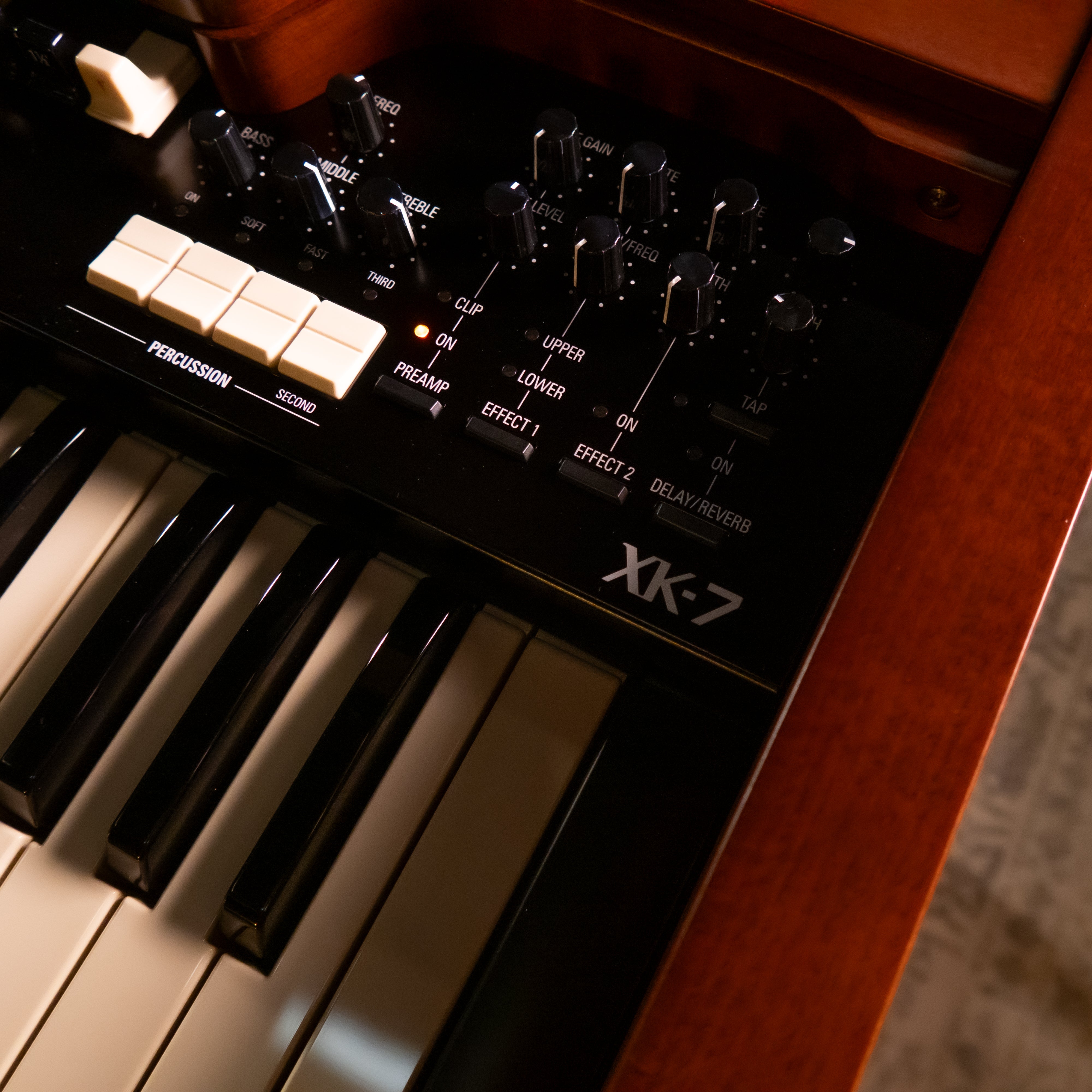 Close-up of Hammond XK-7D Classic Ultimate Dual-Manual Tonewheel Organ