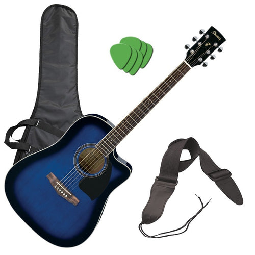 Ibanez PF15ECE Acoustic-Electric Guitar Transparent Blue Sunburst PERFORMER PAK