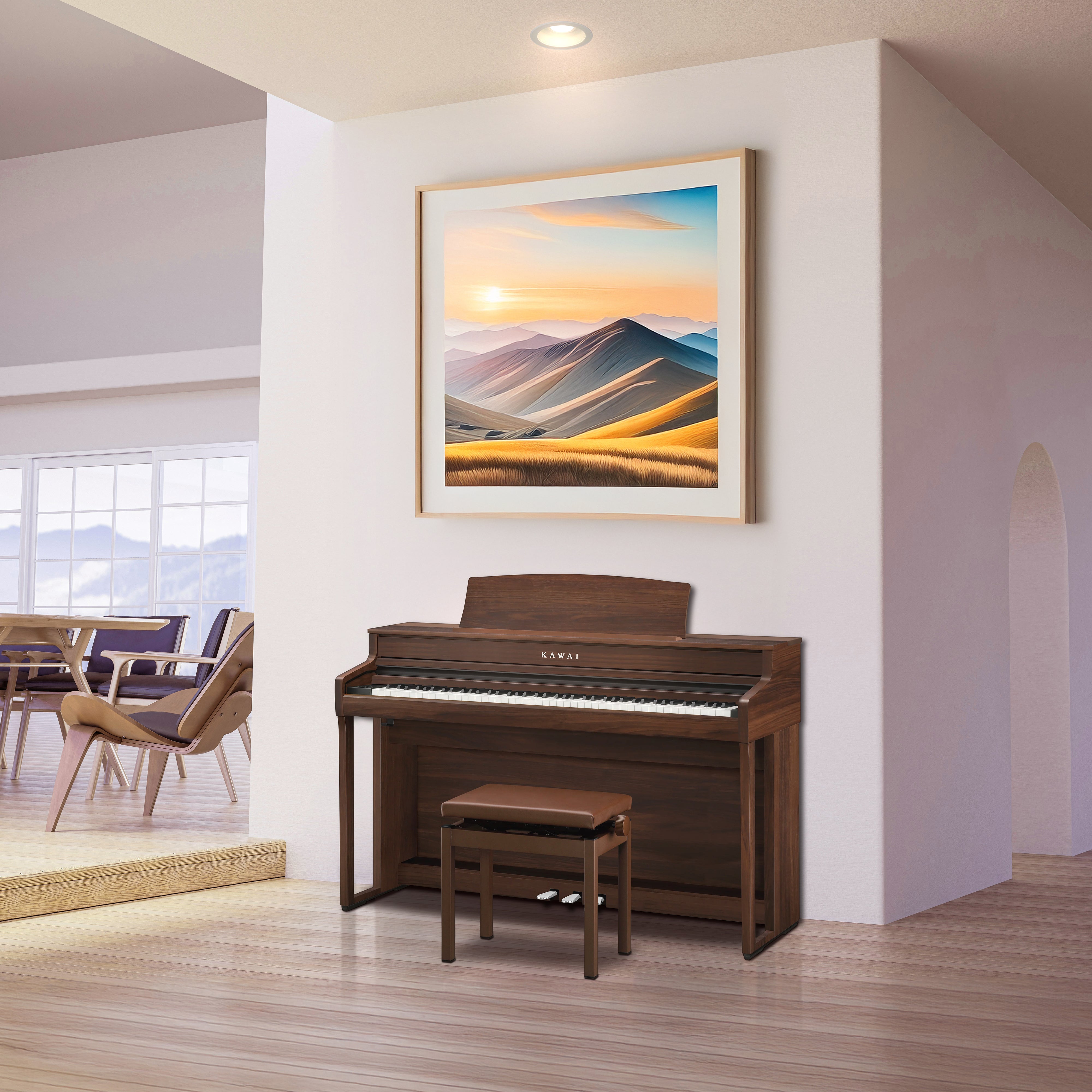 Kawai CA501 Concert Artist Digital Piano - Mocha Walnut in a stylish room