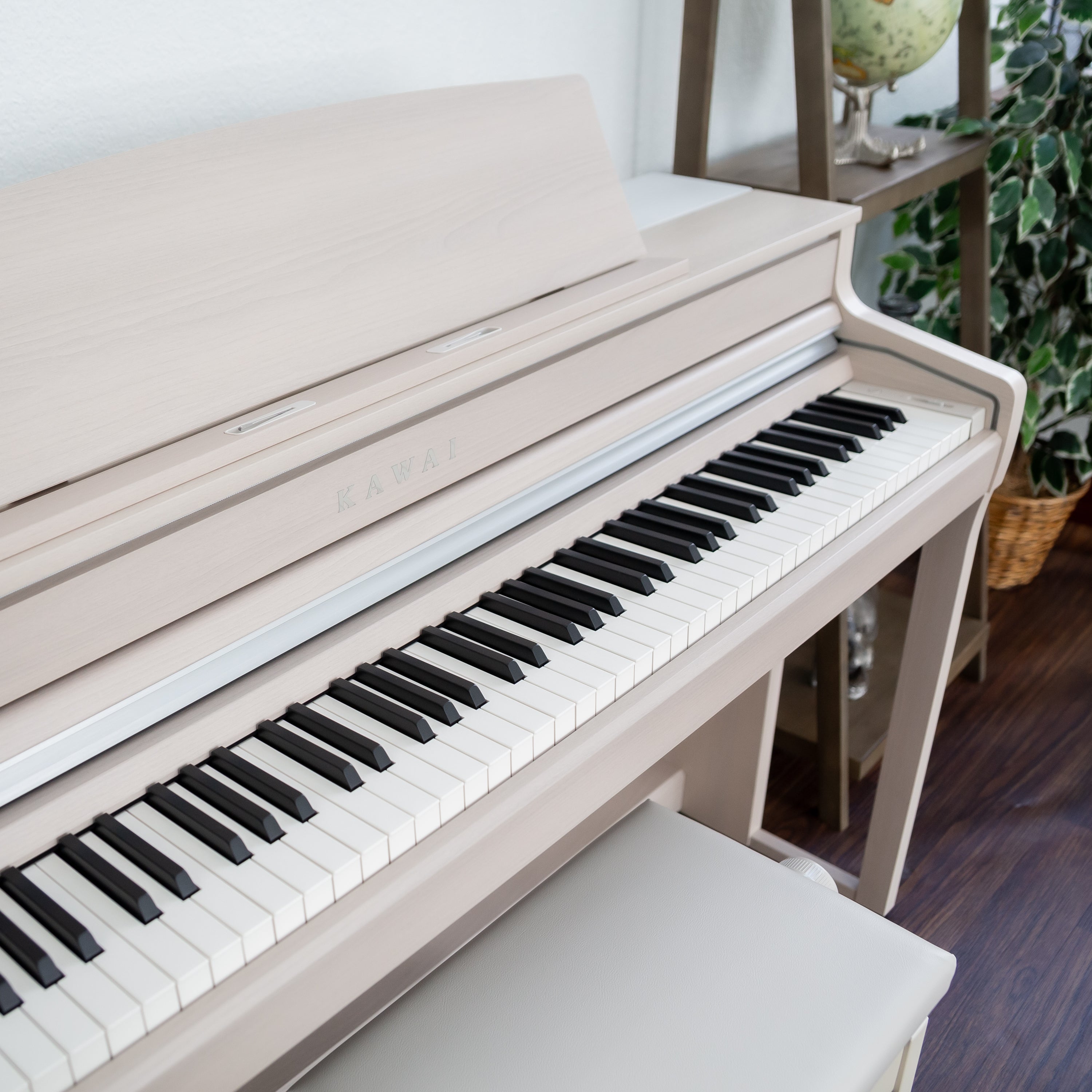 Kawai CA501 Concert Artist Digital Piano - White Maple - Close up of the keys from above and to the left