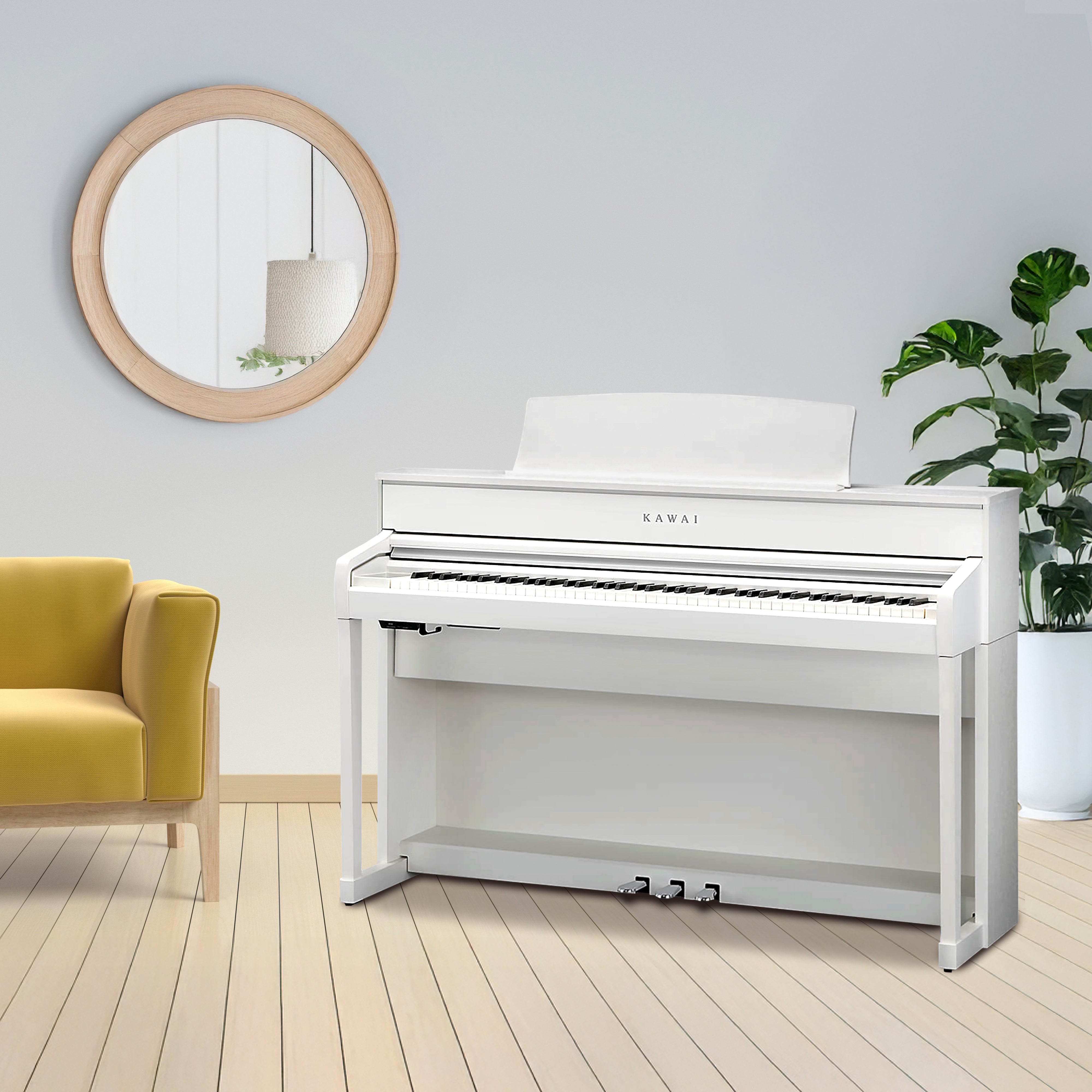 Kawai CA701 Digital Piano - Satin White in a stylish room