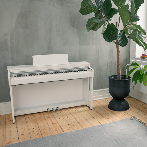 Kawai CN201 Digital Piano - Satin White - in a stylish living room