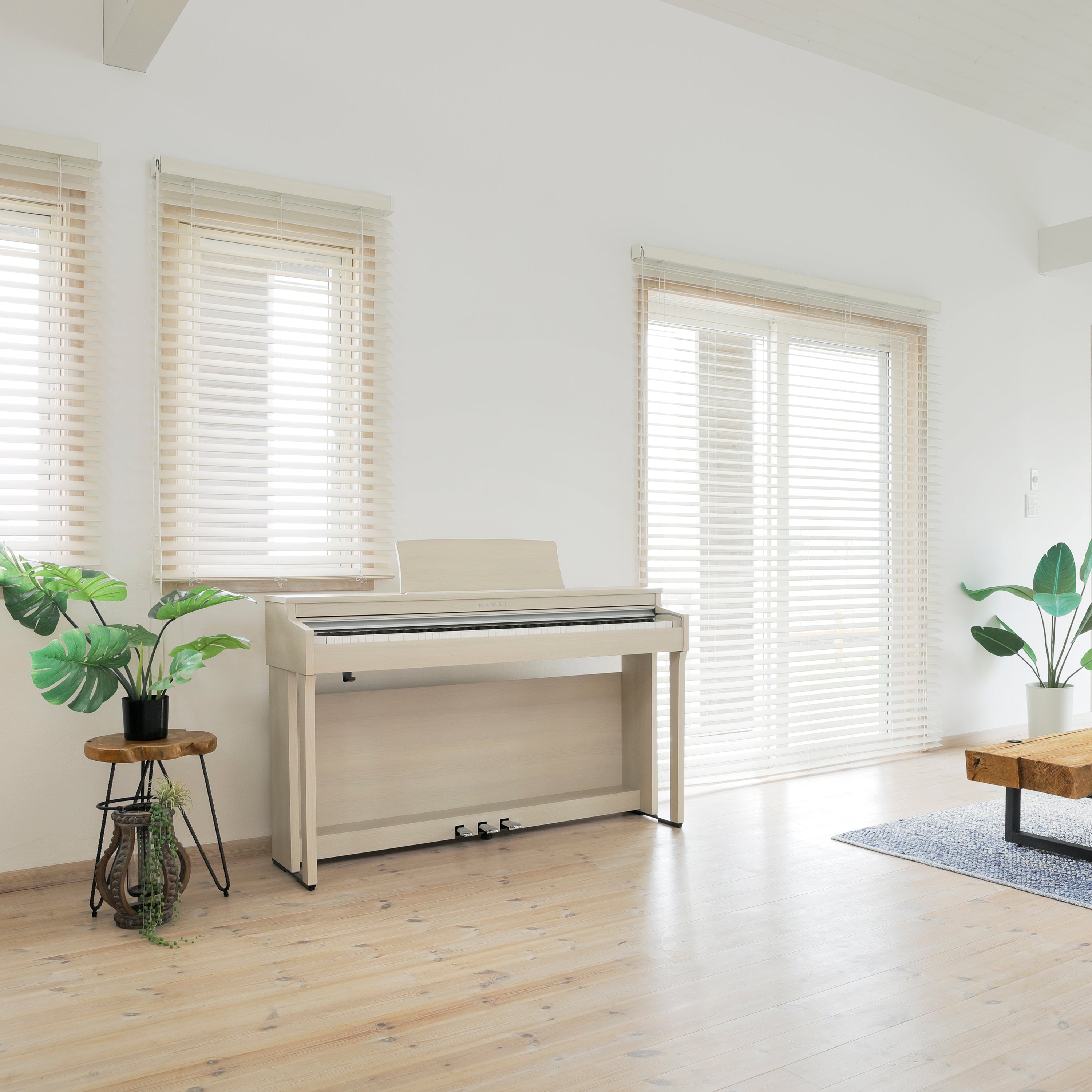 Kawai CN201 Digital Piano - White Maple in a stylish room