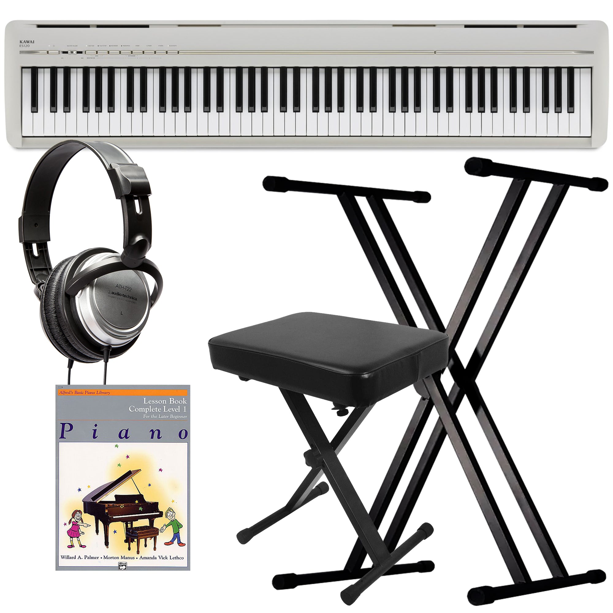 Kawai ES120 Portable Digital Piano - Light Grey KEY ESSENTIALS BUNDLE