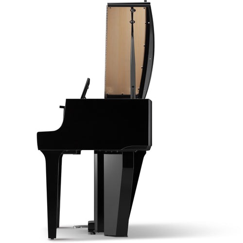 Kawai NOVUS NV12 Hybrid Grand Piano -  Ebony Polish - Side View with Lid Open