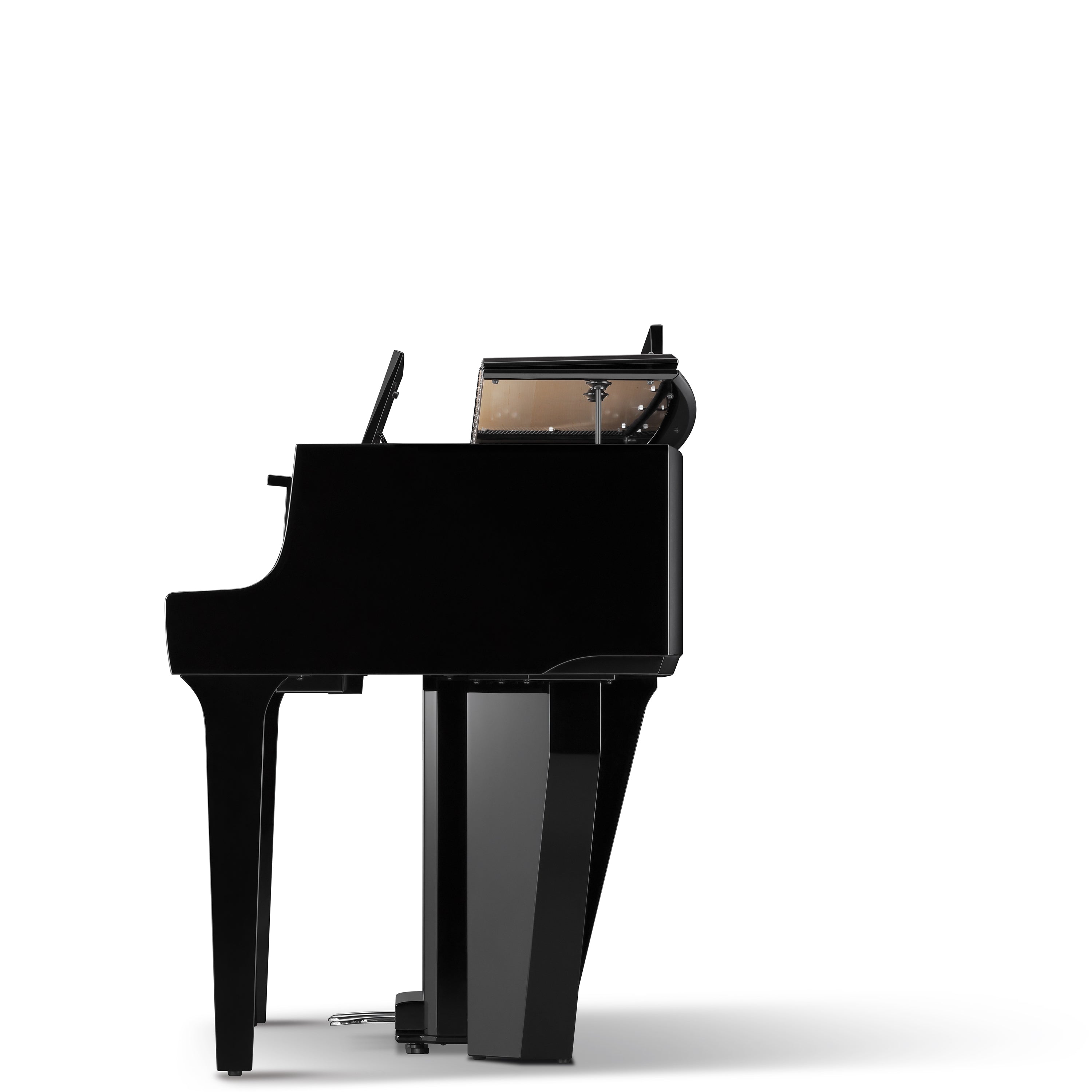 Kawai NOVUS NV12 Hybrid Grand Piano -  Ebony Polish - Side View with Lid Slightly Open