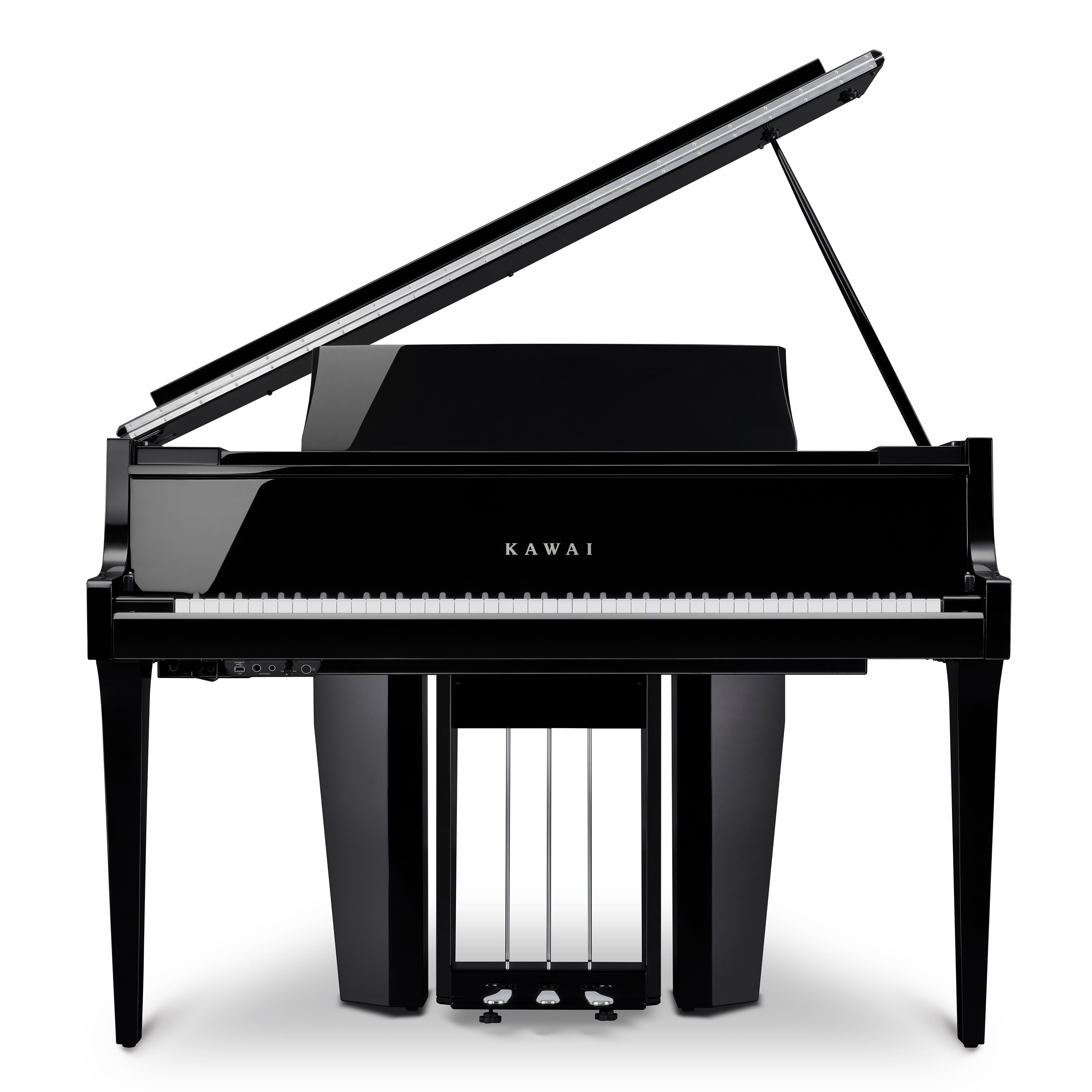 Kawai NOVUS NV12 Hybrid Grand Piano -  Ebony Polish - Front View Lid Open Completely