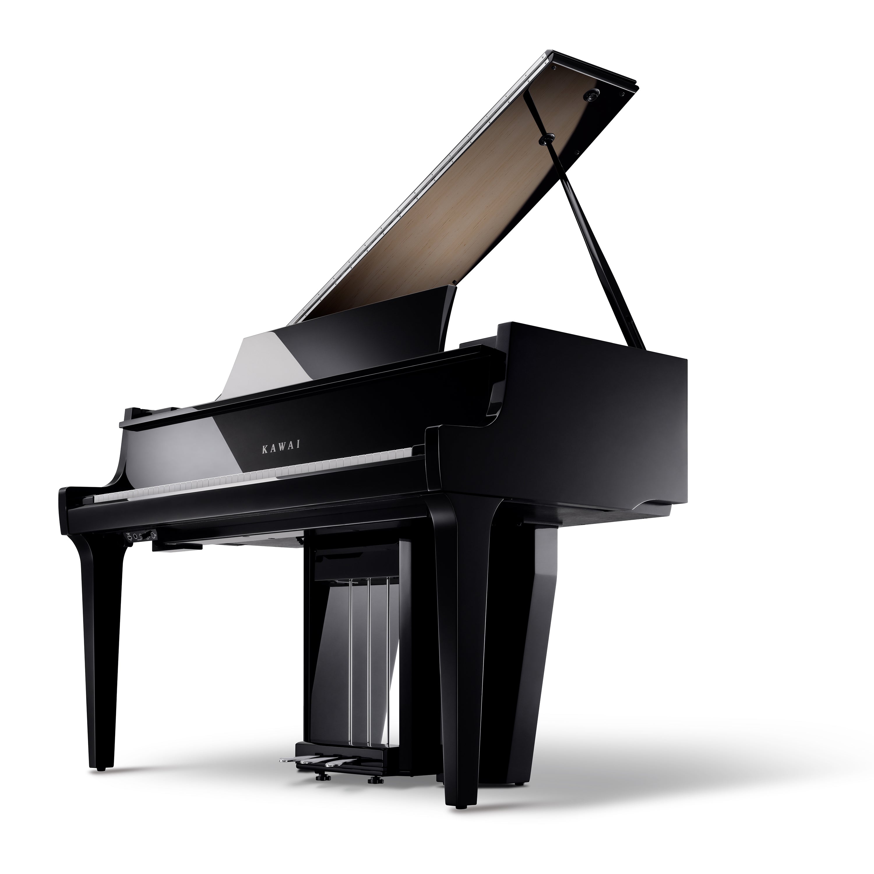 Kawai NOVUS NV12 Hybrid Grand Piano -  Ebony Polish - Below Angle View with Lid Open