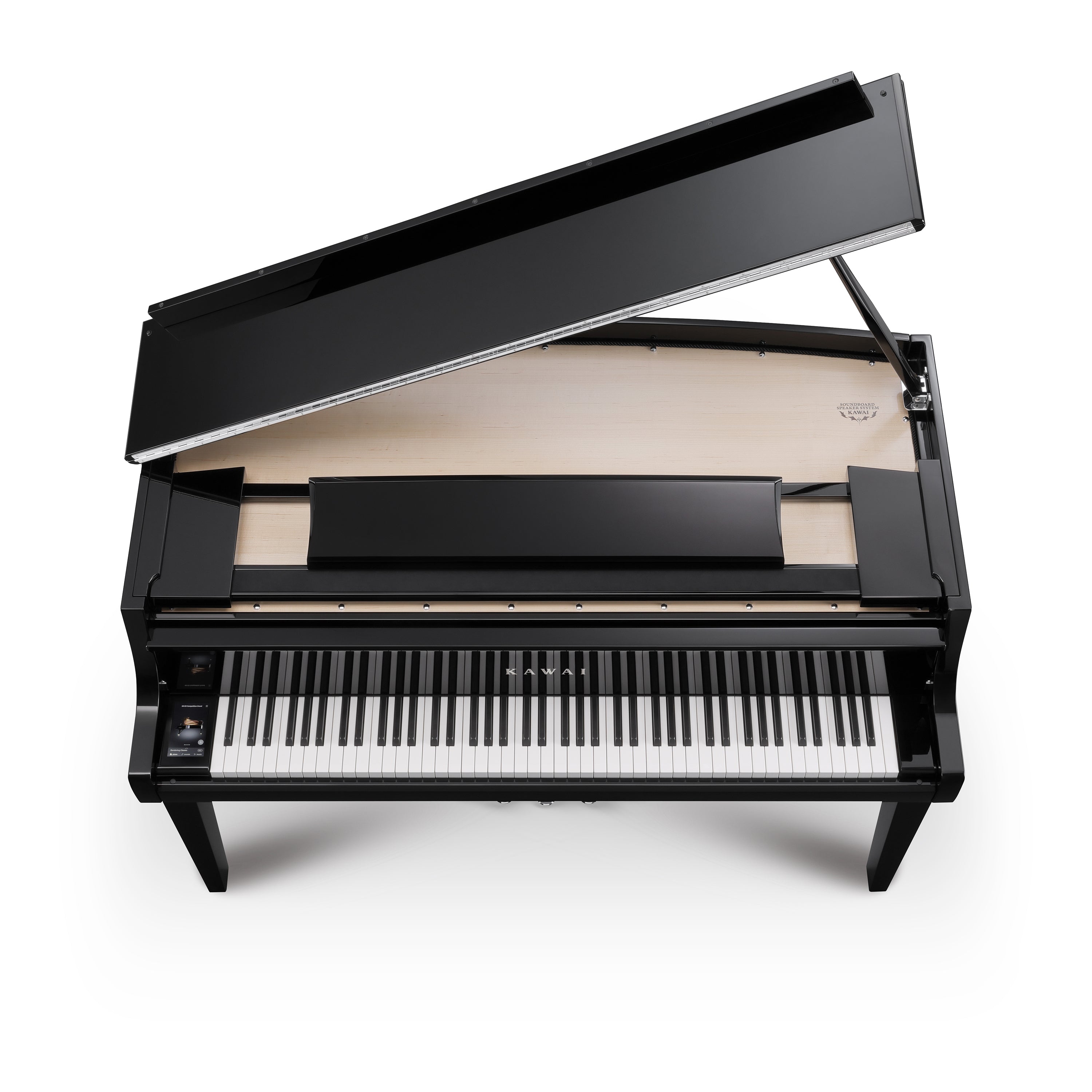 Kawai NOVUS NV12 Hybrid Grand Piano -  Ebony Polish - Top View with Lid Open