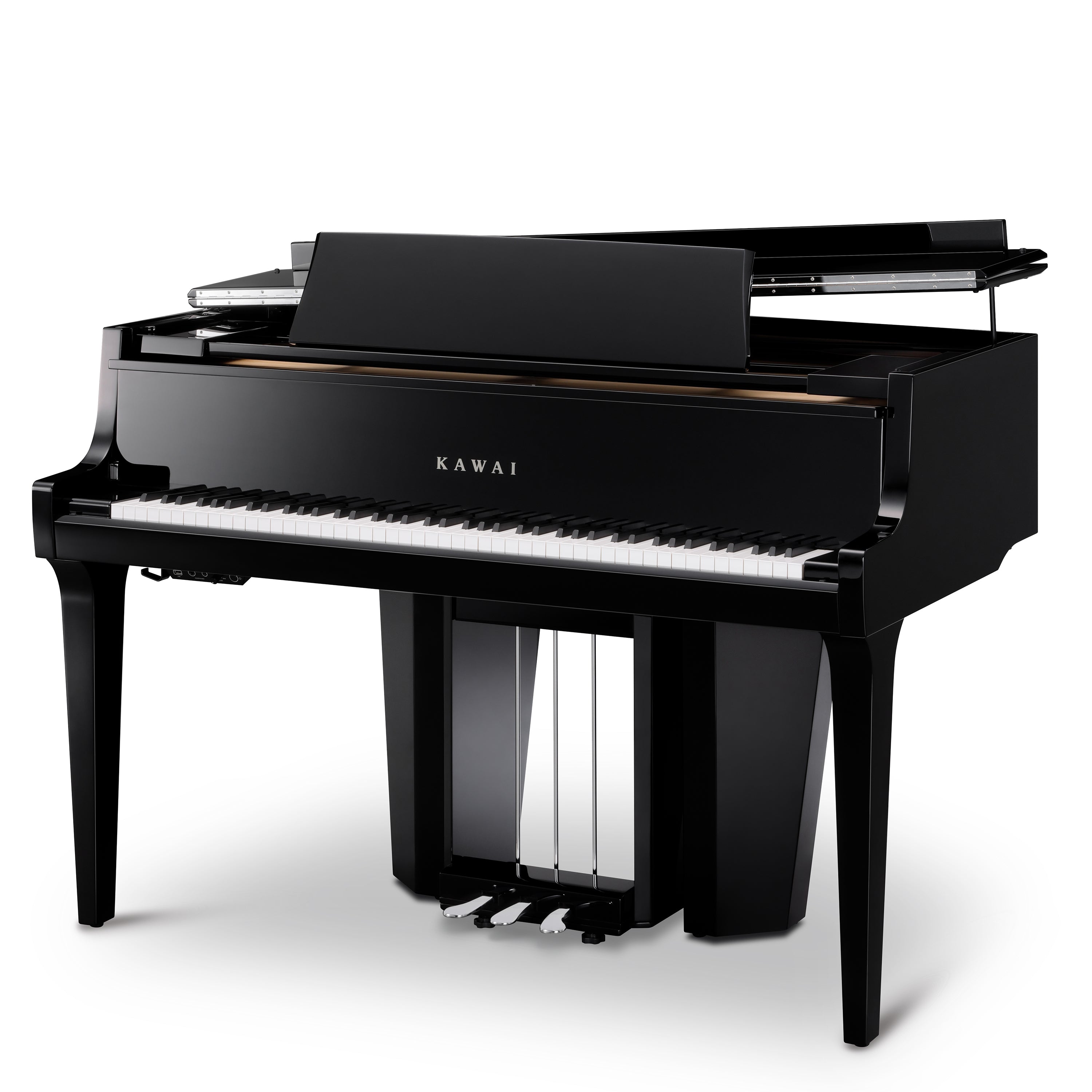 Kawai NOVUS NV12 Hybrid Grand Piano -  Ebony Polish - Angle View with Lid Slightly Open