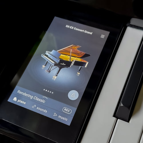 Kawai NOVUS NV6 Hybrid Upright Piano SK-EX Concert Grand piano sound selection on the touch screen display
