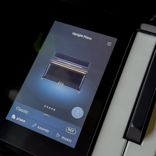 Kawai NOVUS NV6 Hybrid Upright Piano, piano sound selection on the touch screen display