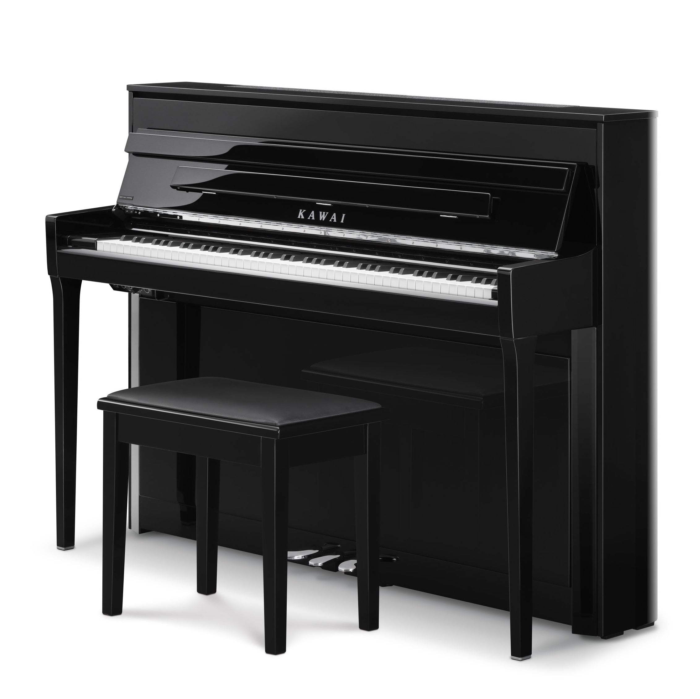 Kawai NOVUS NV6 Hybrid Upright Piano - Ebony Polish - Angle View with Bench
