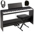 Collage showing items included in the Korg B2+ Plus Digital Piano with Stand and Pedals - Black COMPLETE HOME BUNDLE