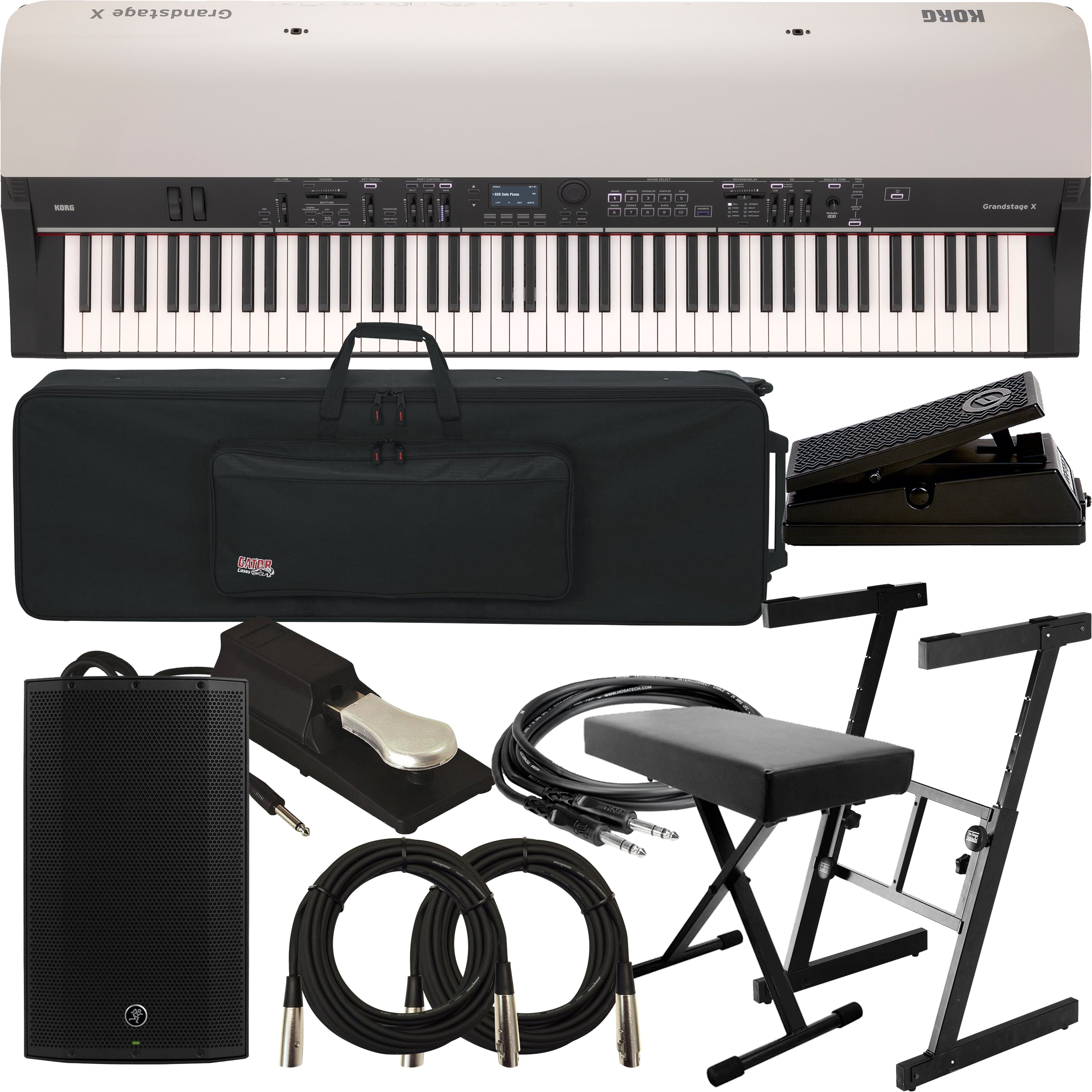 Collage image of the Korg Grandstage X Stage Piano COMPLETE STAGE BUNDLE