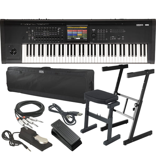 Collage showing components in Korg Kronos 3 73-Key Music Workstation STAGE RIG