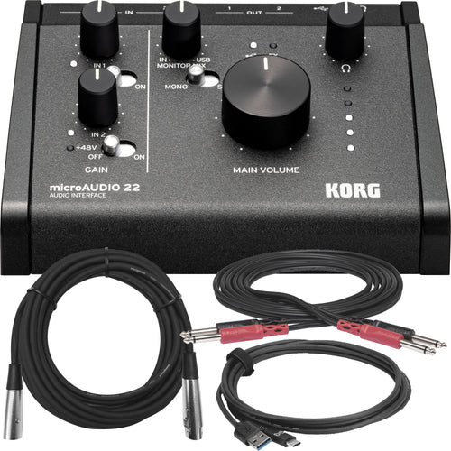 Collage showing components in Korg MicroAudio 22 Audio Interface CABLE KIT