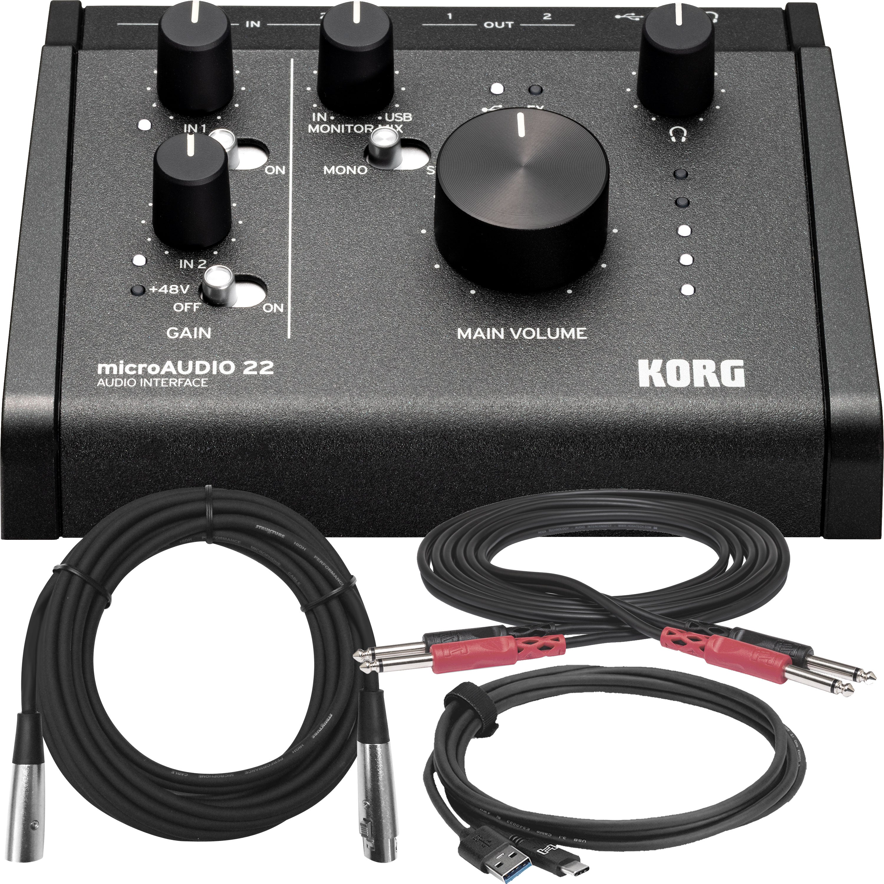 Collage showing components in Korg MicroAudio 22 Audio Interface CABLE KIT