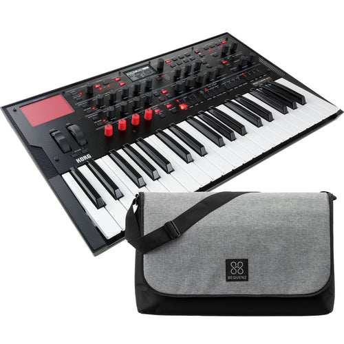 Collage showing components in Korg Modwave Mk II 37-Key Wavetable Synthesizer CARRY BAG KIT