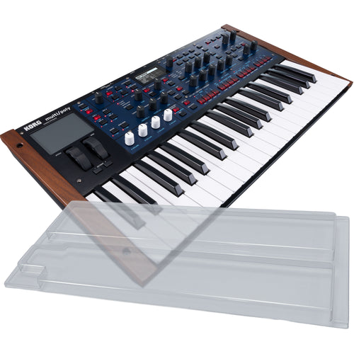 Collage showing components in Korg Multi/Poly Analog Modeling Synthesizer DECKSAVER KIT