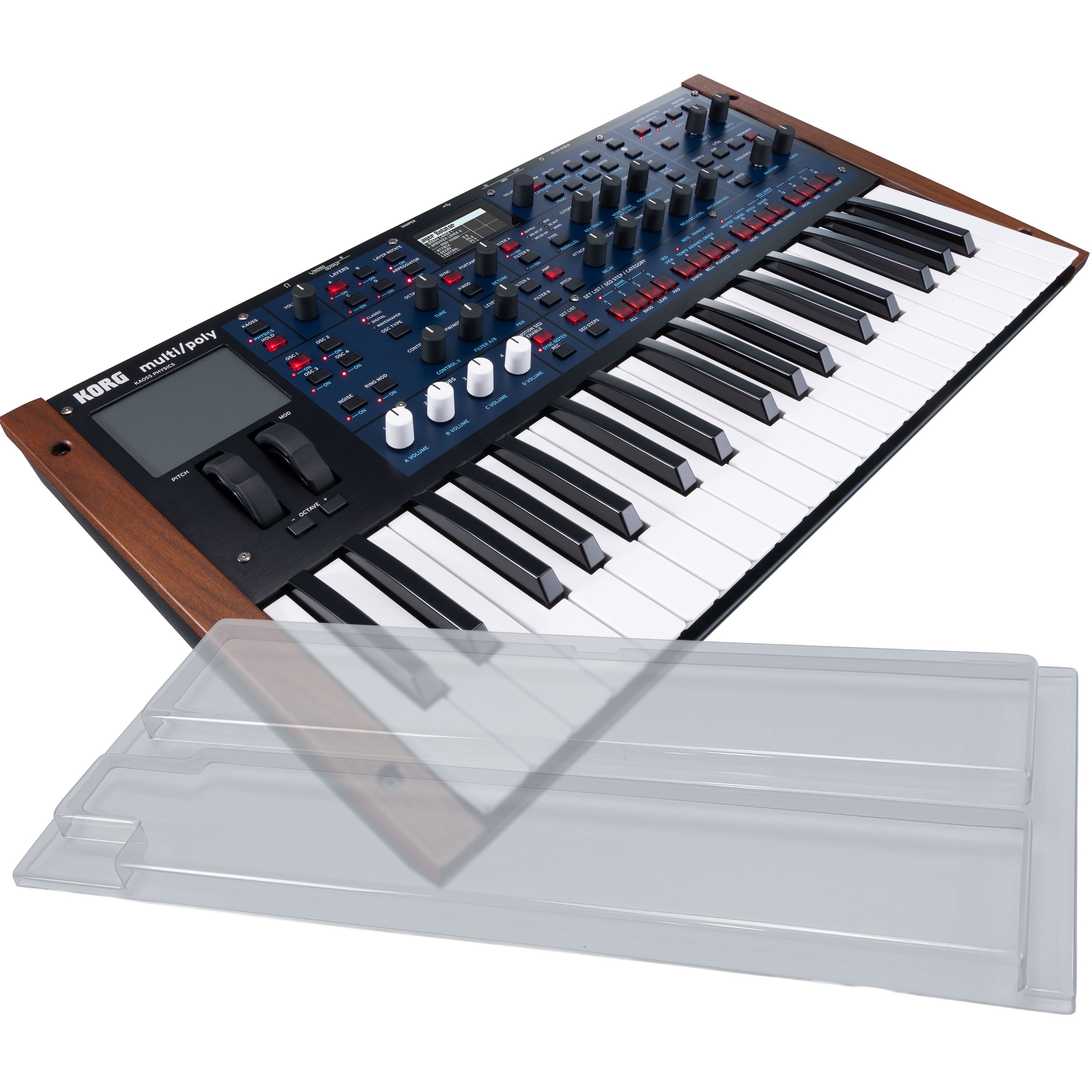 Collage showing components in Korg Multi/Poly Analog Modeling Synthesizer DECKSAVER KIT