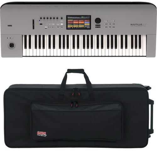 Collage showing components in Korg Nautilus AT 61-Key Music Workstation - Gray CARRY BAG KIT