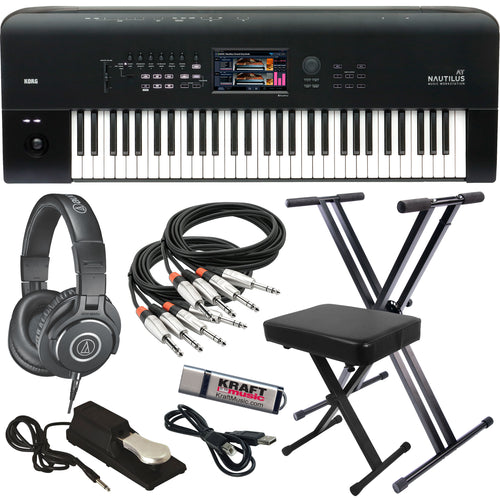 Collage image of the Korg Nautilus AT 61-Key Music Workstation KEY ESSENTIALS BUNDLE