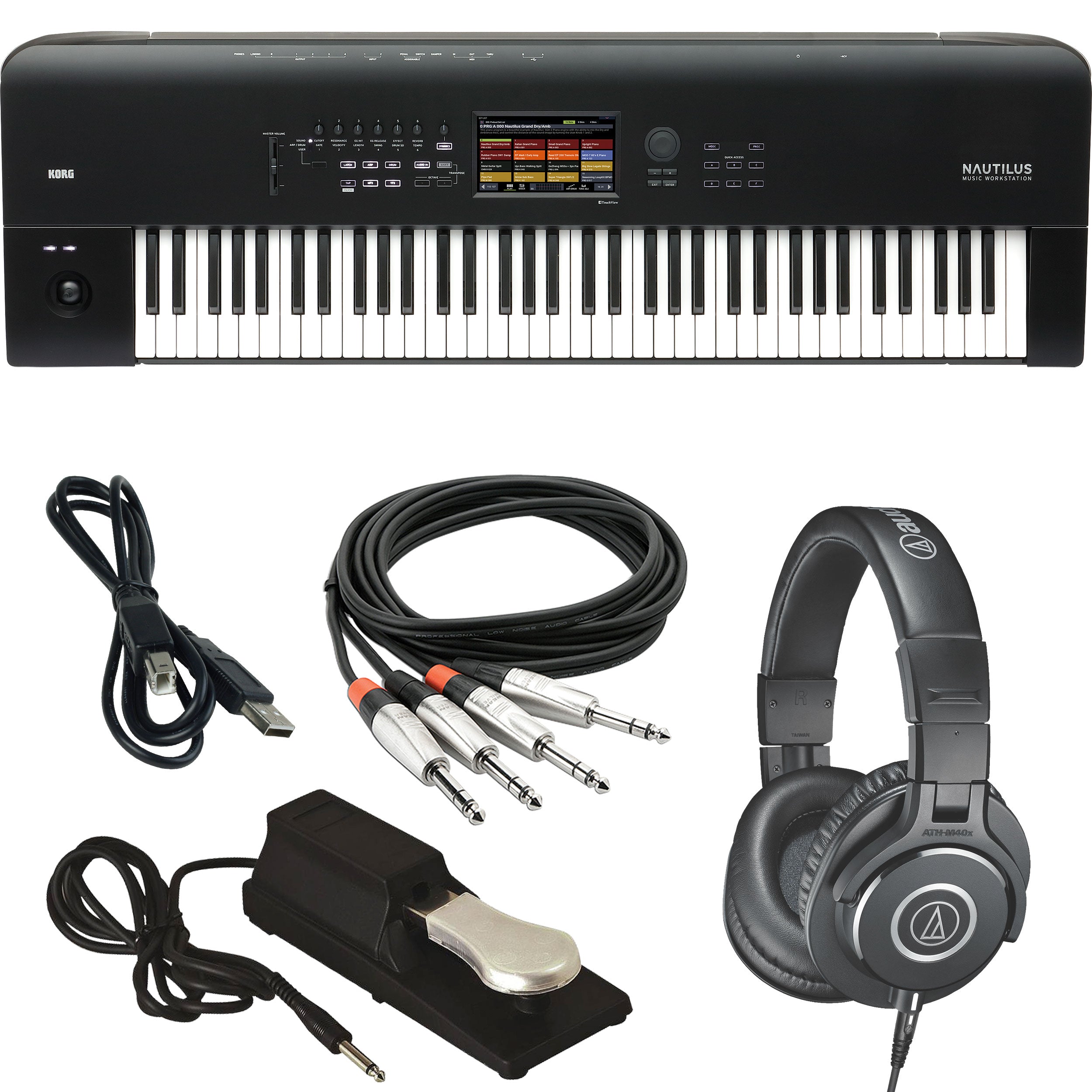 Collage image of the Korg Nautilus 73 Music Workstation BONUS PAK