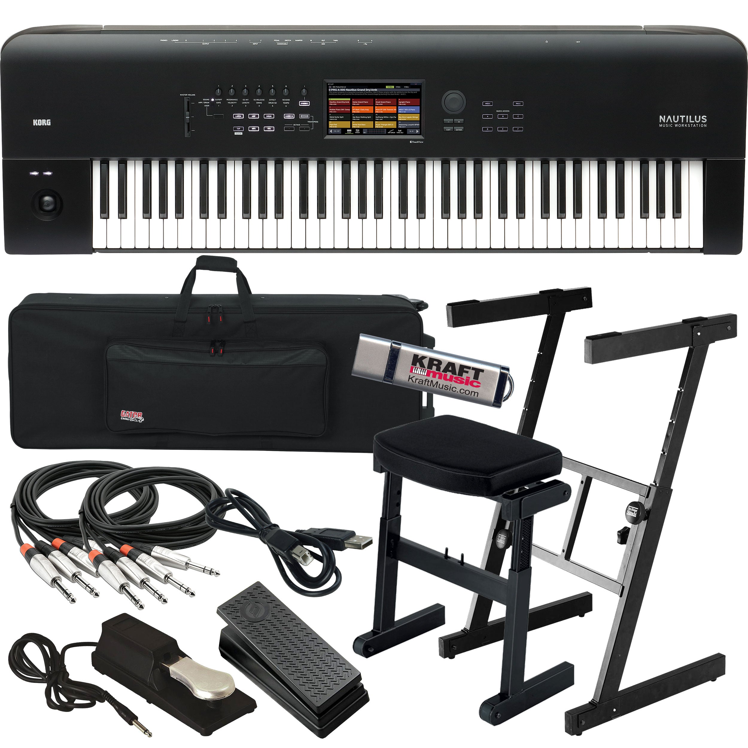 Collage image of the Korg Nautilus 73 Music Workstation STAGE RIG
