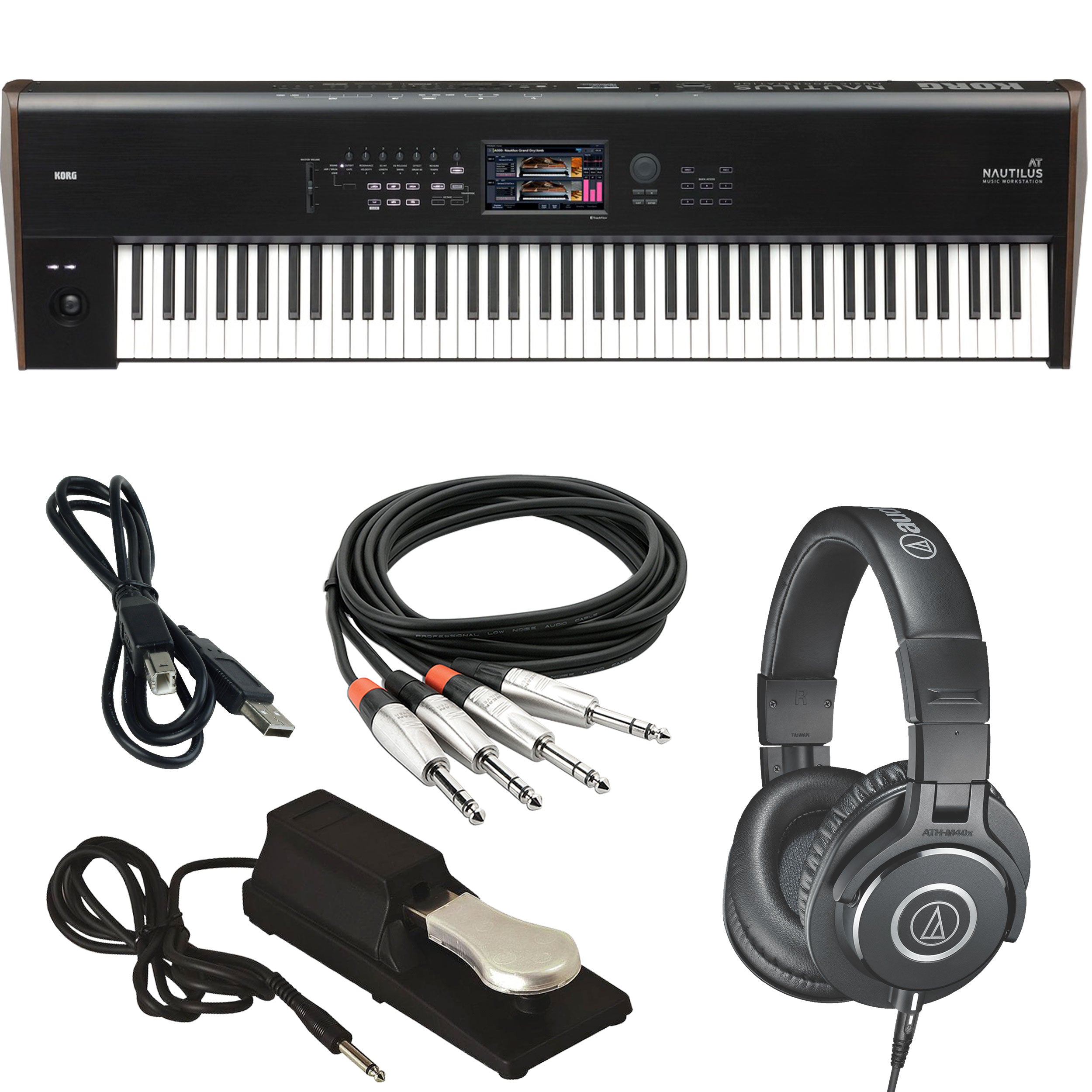 Collage image of the Korg Nautilus AT 88-Key Music Workstation BONUS PAK