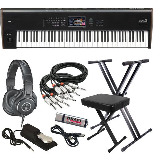 Collage image of the Korg Nautilus AT 88-Key Music Workstation KEY ESSENTIALS BUNDLE