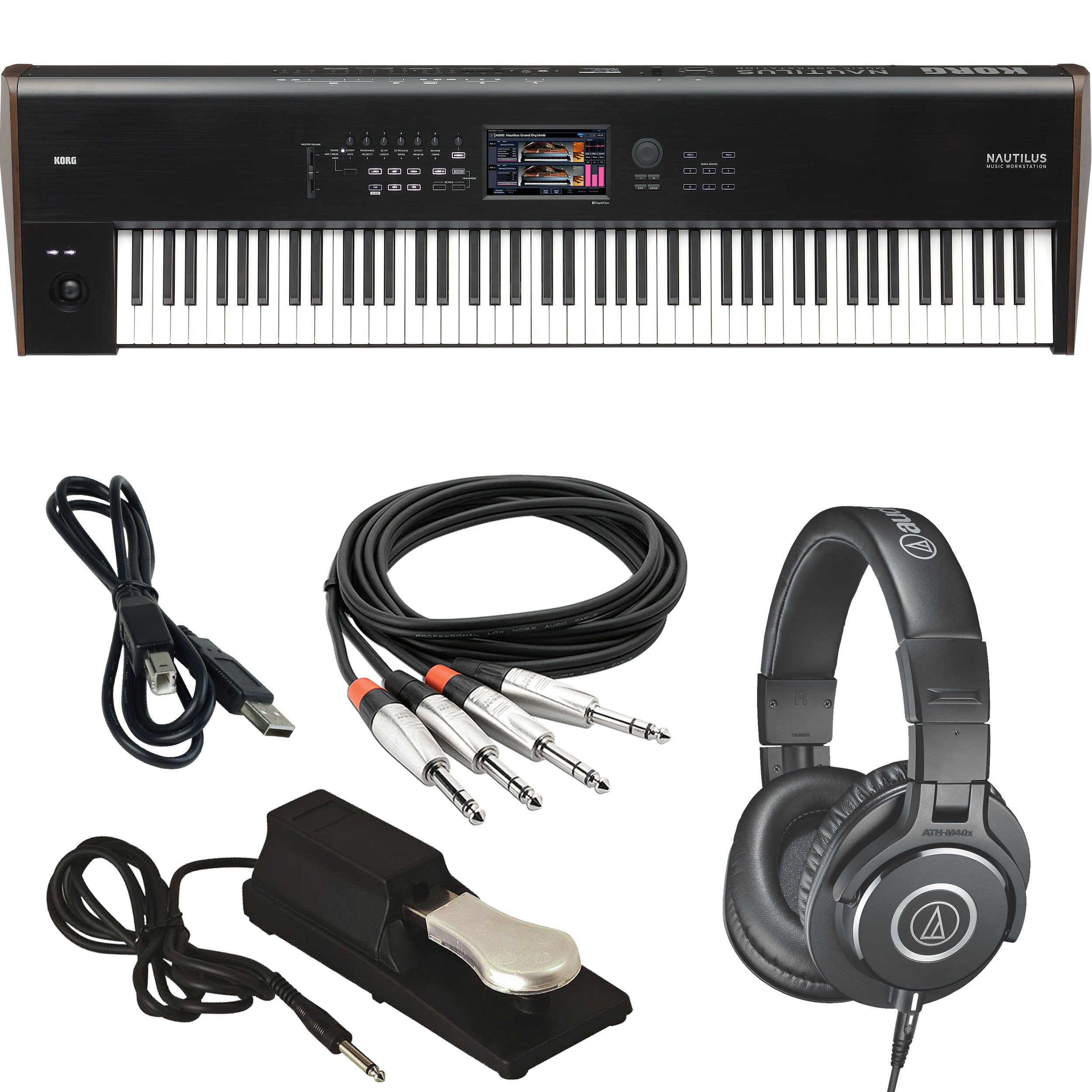 Collage image of the Korg Nautilus 88 Music Workstation BONUS PAK