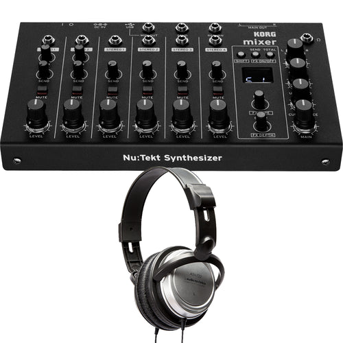 Collage showing components in Korg Nu:Tekt NTS-4 Performance Mixer Kit BONUS PAK