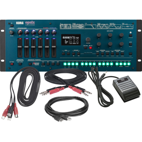 Collage showing components in Korg Opsix Module Altered FM Synthesizer CABLE KIT