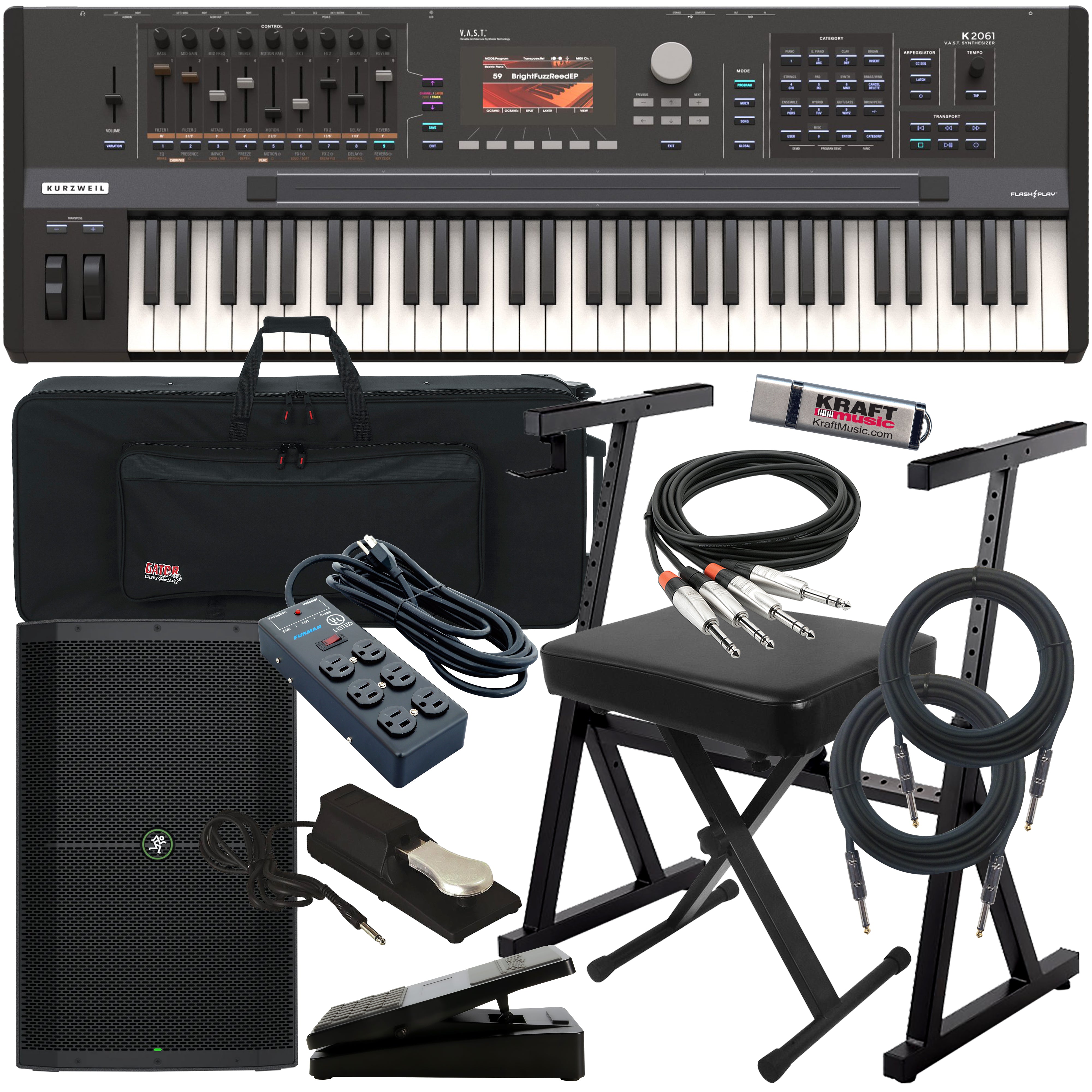 Kurzweil K2061 Synthesizer Workstation COMPLETE STAGE BUNDLE