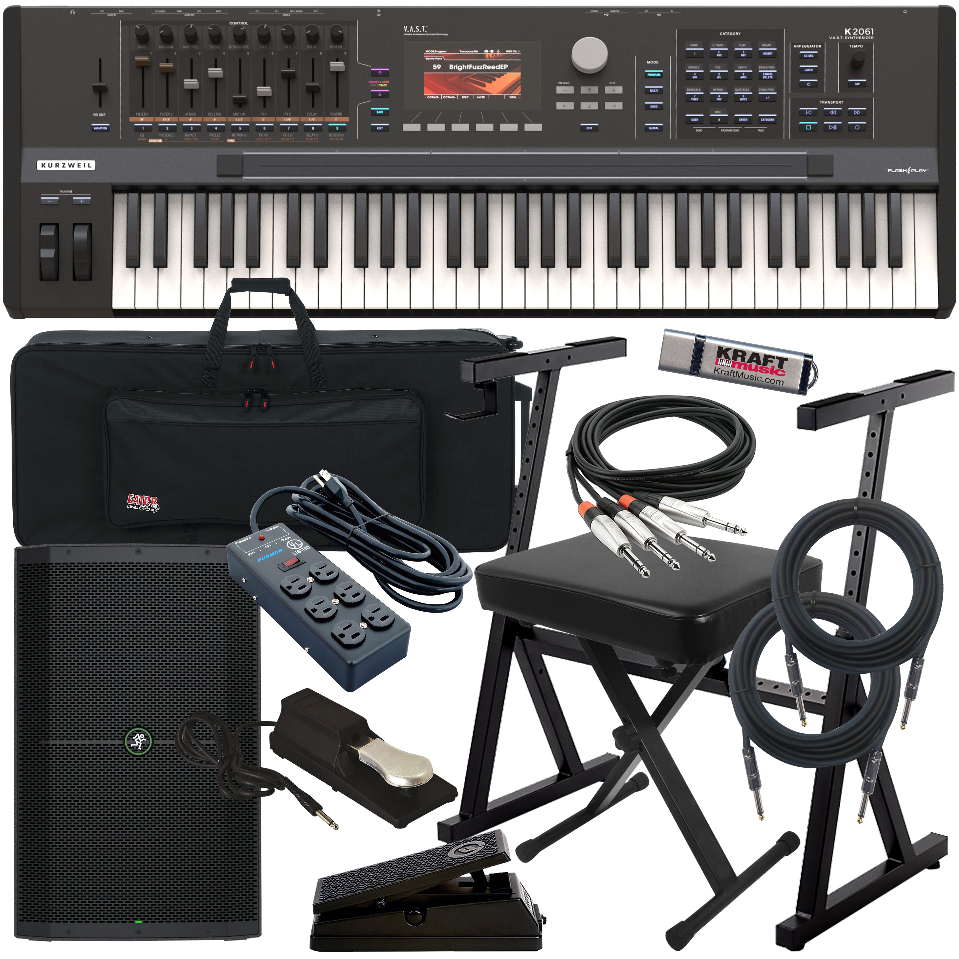 Kurzweil K2061 Synthesizer Workstation COMPLETE STAGE BUNDLE