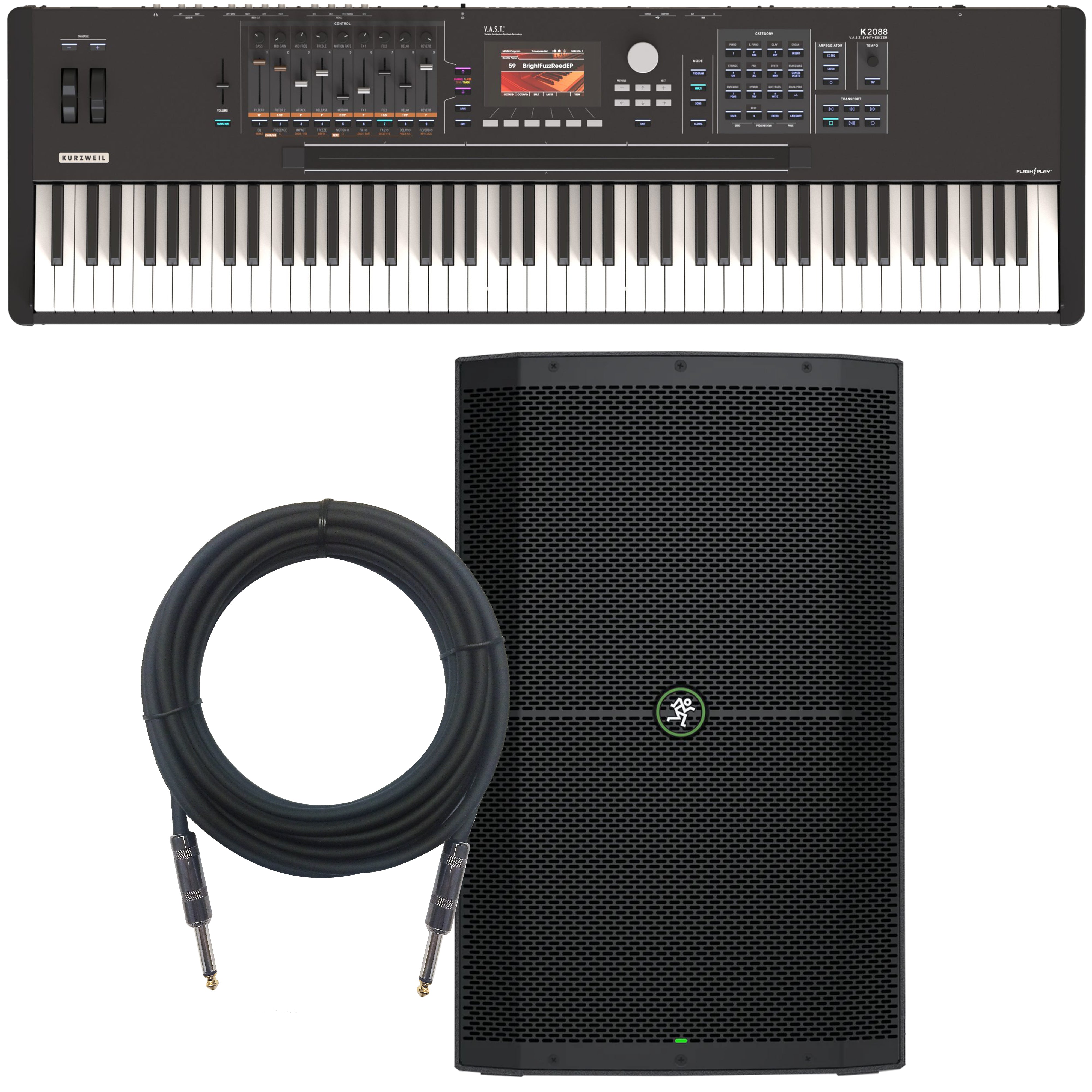 Collage of items included in the Kurzweil K2088 Synthesizer Workstation MONITOR KIT